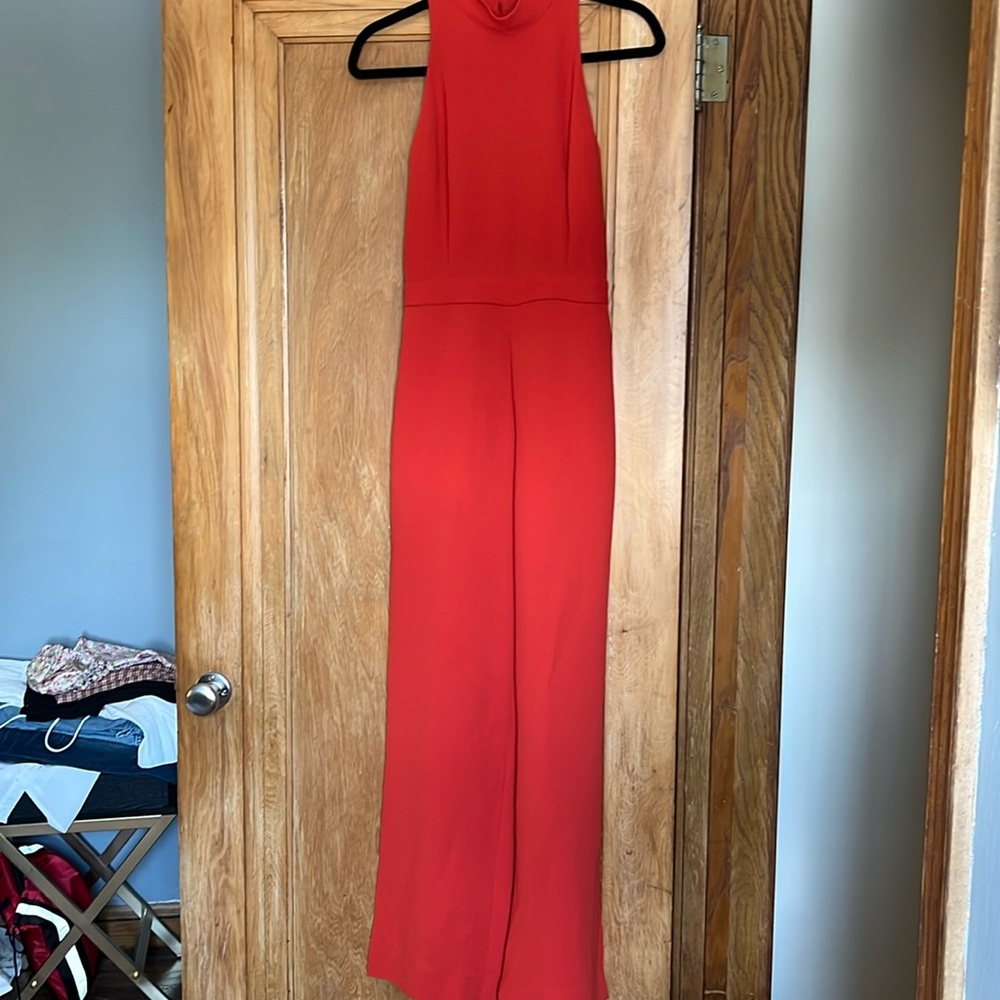 Reiss Red Dori High Neck Open Back Jumpsuit